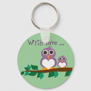 Cute owl and baby on tree keychain