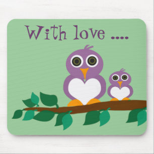 Cute owl and baby on tree mouse pad