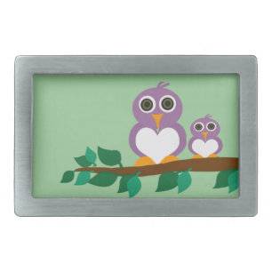 Cute owl and baby on tree rectangular belt buckle