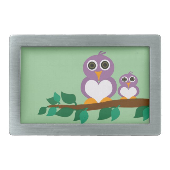 Cute owl and baby on tree rectangular belt buckle (Front)