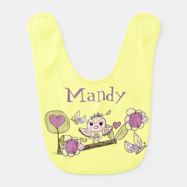 Cute Owl and Butterflies Customized Bib (Front)