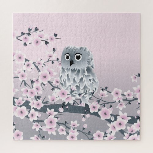 Cute Owl and Cherry Blossoms Jigsaw Puzzle