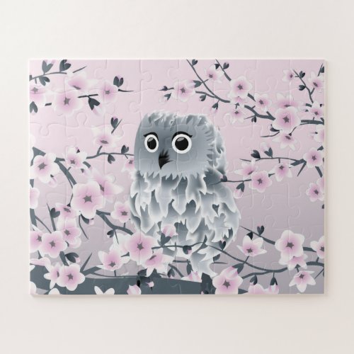 Cute Owl and Cherry Blossoms Kids Jigsaw Puzzle