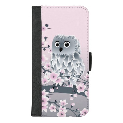 Cute Owl And Cherry Blossoms Pink iPhone 87 Plus Wallet Case