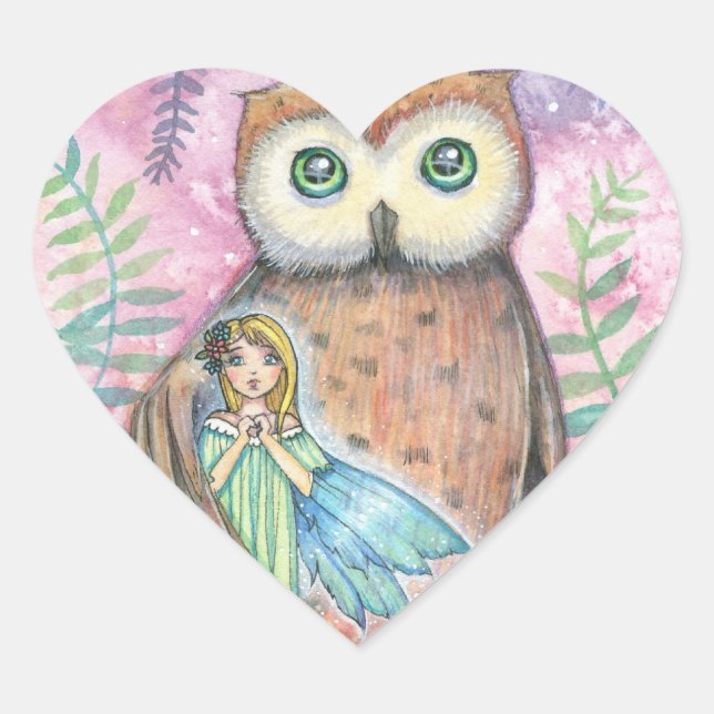 Cute Owl and Fairy Heart Stickers (Front)