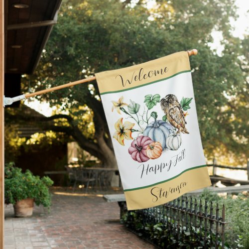 Cute Owl and fall pumpkins   House Flag