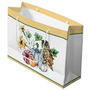 Cute Owl and fall pumpkins Large Gift Bag