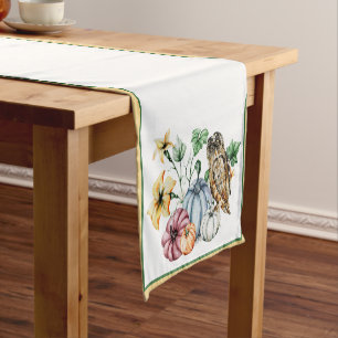 Cute Owl and fall pumpkins Short Table Runner