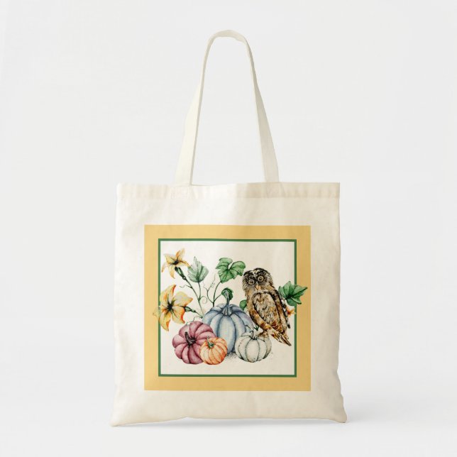 Cute Owl and fall pumpkins  Tote Bag (Front)