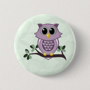 Cute Owl and Flowers Button