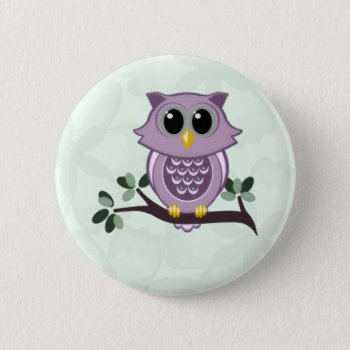 Cute Owl And Flowers Button by EmptyCanvas at Zazzle