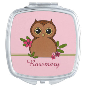 Cute Owl and Flowers Compact Mirror