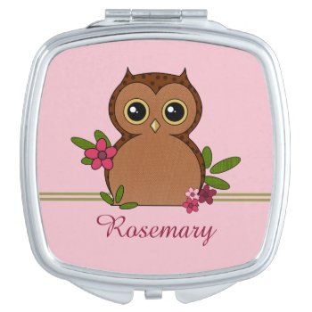 Cute Owl And Flowers Compact Mirror by EmptyCanvas at Zazzle