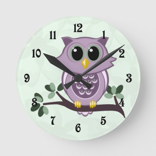 Cute Owl and Flowers Wall Clock (Front)