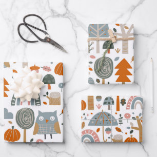 Cute Owl and forest Wrapping Paper Sheets