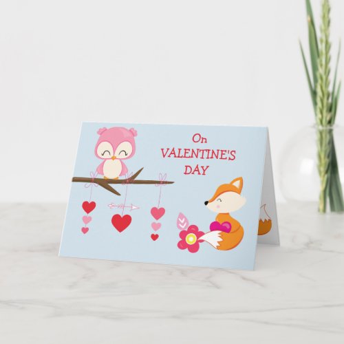 Cute Owl and Fox Valentine Holiday Card