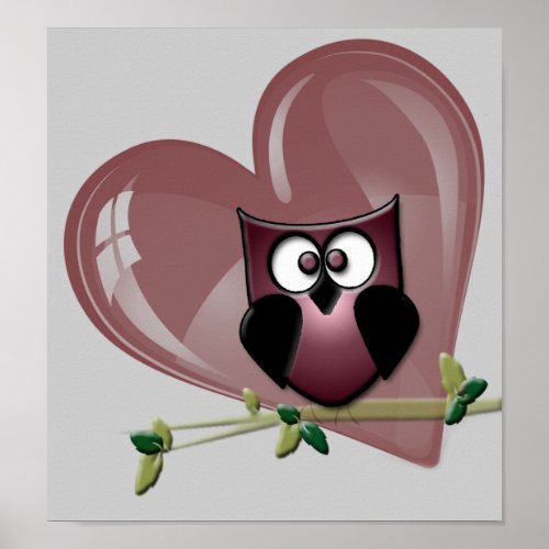 Cute Owl and Heart Poster