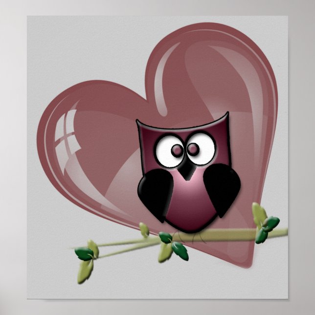 Cute Owl and Heart Poster (Front)
