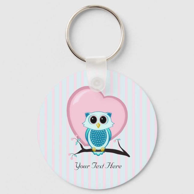 Cute Owl and Heart Template Keychain (Front)