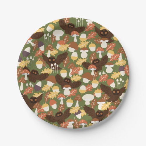 Cute Owl and Mushrooms Paper Plates