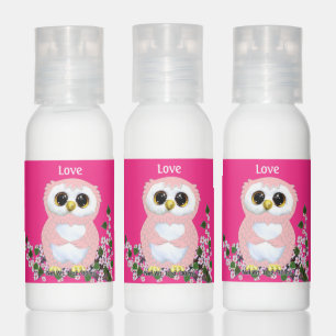 Cute owl and pink flowers on fuchsia pink favor hand lotion