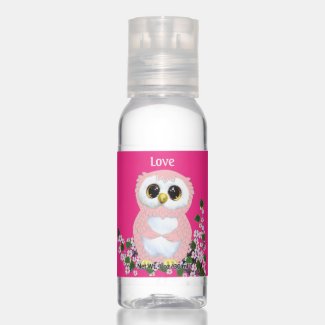 Cute owl and pink flowers on fuchsia pink favor hand lotion