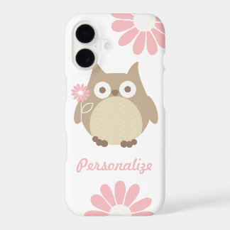 Cute Owl and Pink Flowers Personalized iPhone 17 Case