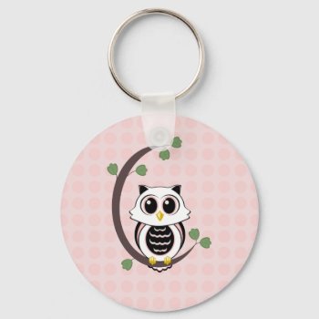 Cute Owl And Polka Dots Keychain by EmptyCanvas at Zazzle