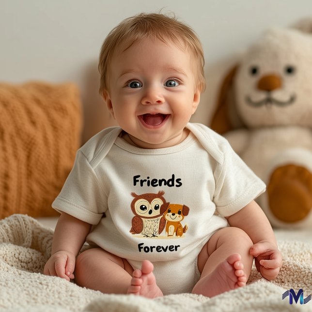 Cute Owl and Puppy Baby Friends Illustration Outfi Bodysuit (Creator Uploaded)