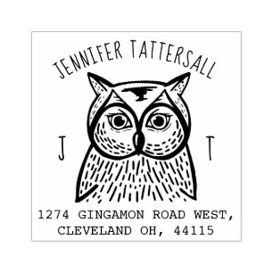 Cute Owl Animal Monogram & Name Return Address Rubber Stamp