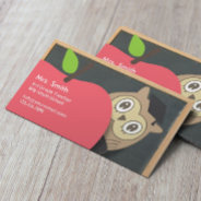 Cute Owl & Apple Chalkboard Teacher Business Card at Zazzle