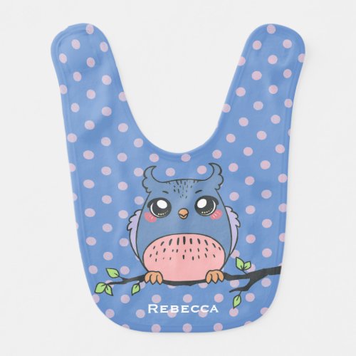 Cute Owl Art Dotty Personalised Girls Baby Bib