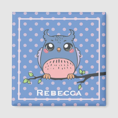 Cute Owl Art Dotty Personalised Girls  Magnet