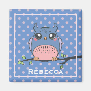 Cute Owl Art Dotty Personalised Girls Magnet