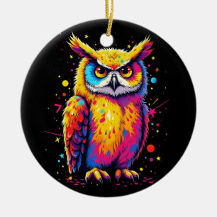 Cute Owl artwork Owl Nocturnal Bird Lover Ceramic Ornament