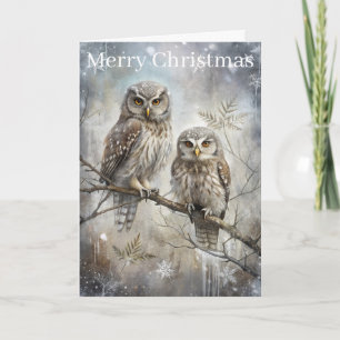 Cute Owl at Christmas Holiday Card