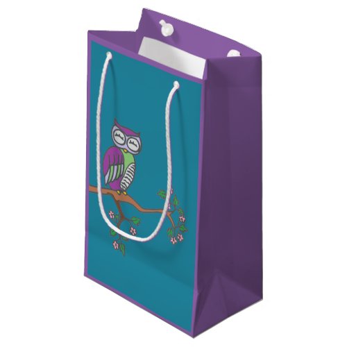 Cute Owl at Night Illustration Blue Small Gift Bag