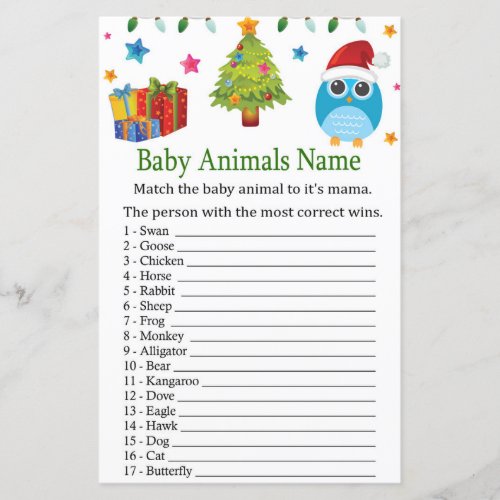 Cute Owl Baby Animals Name Game baby shower