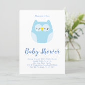 Cute Owl Baby Shower Blue Bird Boy Invitation (Standing Front)