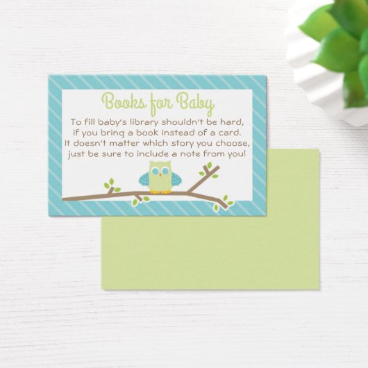 Cute Owl Baby Shower Book Request Card blue green (Desk)