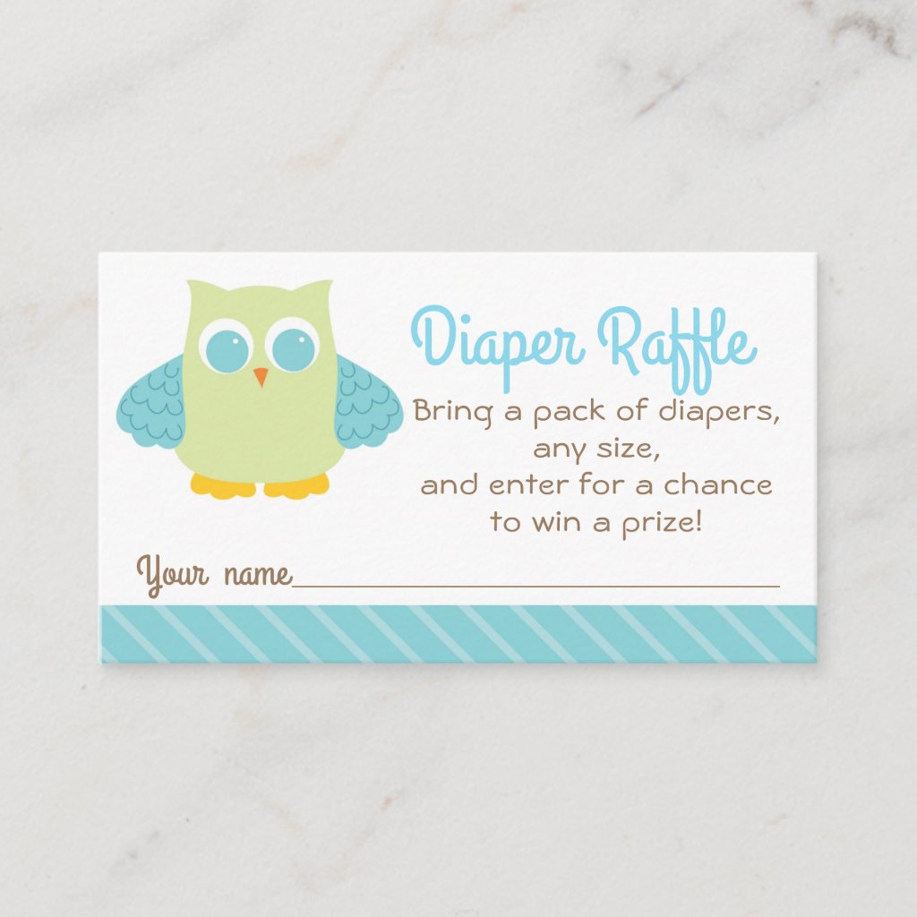 Cute Owl Baby Shower Diaper Raffle Ticket green Enclosure Card