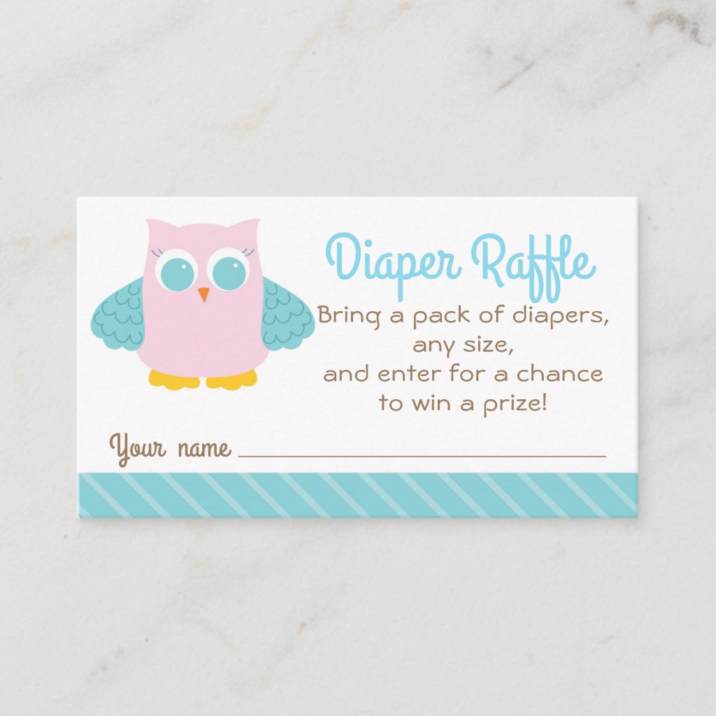 Cute Owl Baby Shower Diaper Raffle Ticket pink Enclosure Card