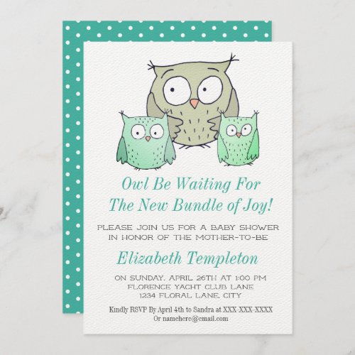 Cute Owl Baby Shower Gender Neutral Bundle of Joy Invitation