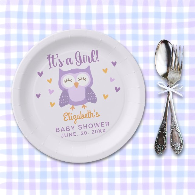 Cute Owl Baby Shower Girl Paper Plates (Creator Uploaded)