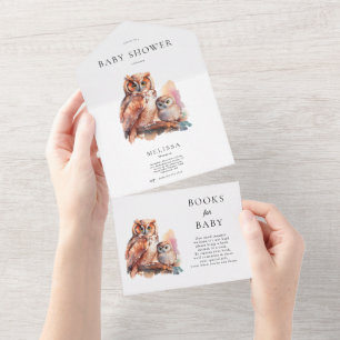 Cute Owl Baby Shower Invitation and Books for Baby