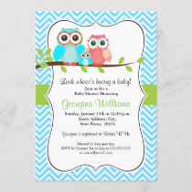 Cute Owl Baby Shower Invitation / Blue