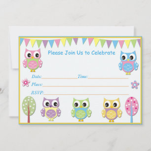 Cute Owl  Baby Shower Invitation Pink & Purple