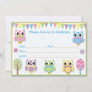 Cute Owl  Baby Shower Invitation Pink & Purple