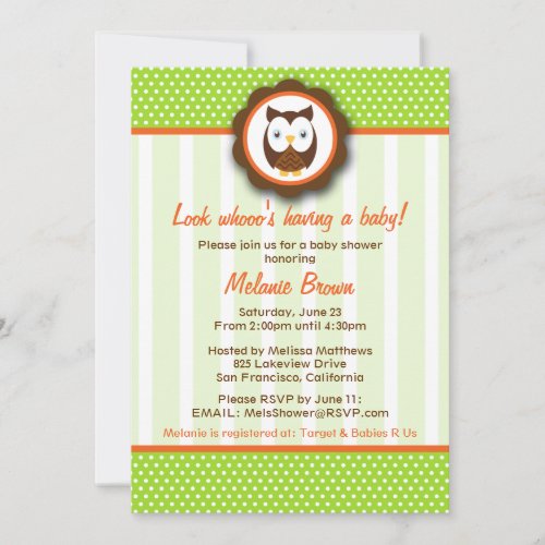Cute Owl Baby Shower Invite [Green]