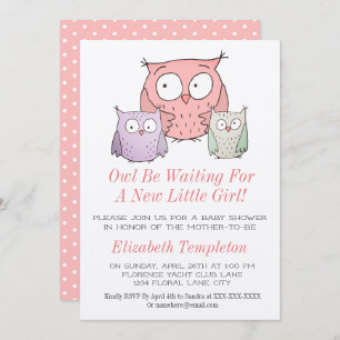 Cute Owl Baby Shower It's a Girl Pink Invitation